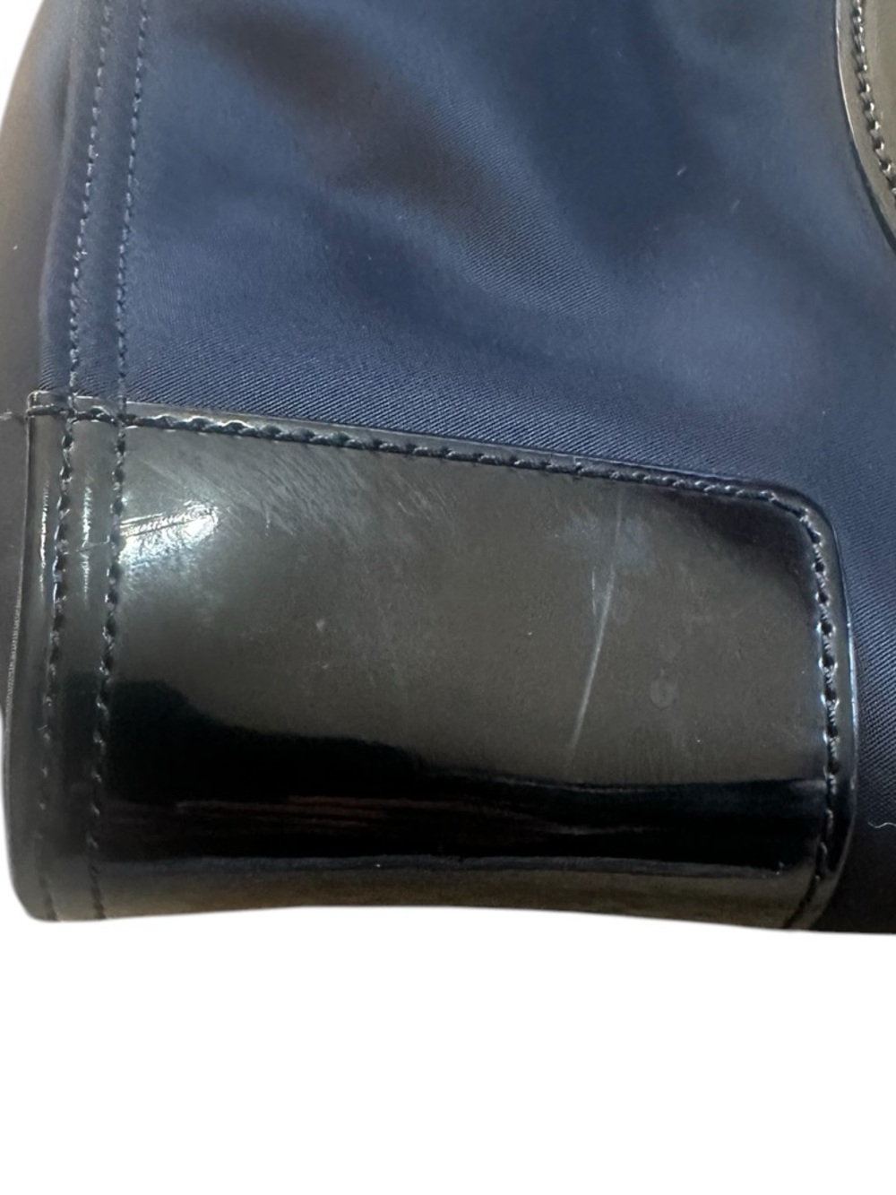Tory Burch Ella Nylon Medium Patent Leather Logo Black Tote Purse Bag - Picture 13 of 14